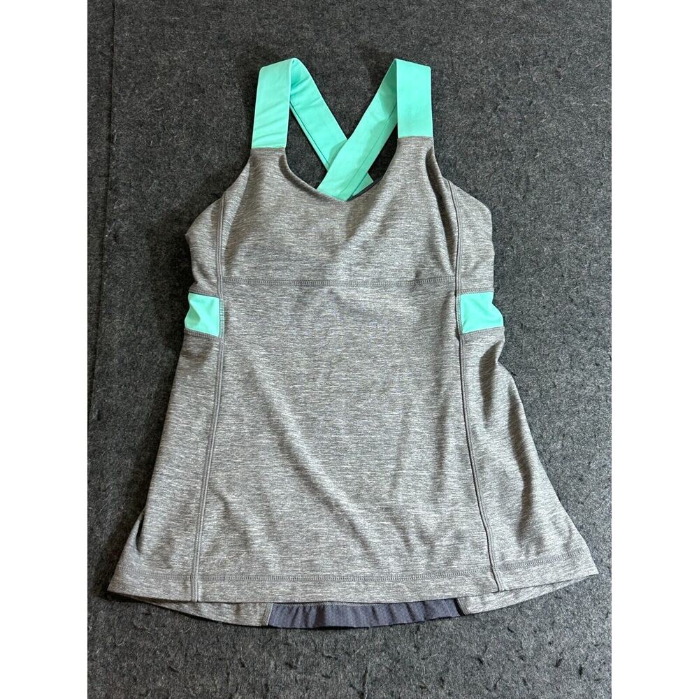 Lululemon Push Your Limits Tank Top Built In Bra Women's Size 6 Gray Teal‎
